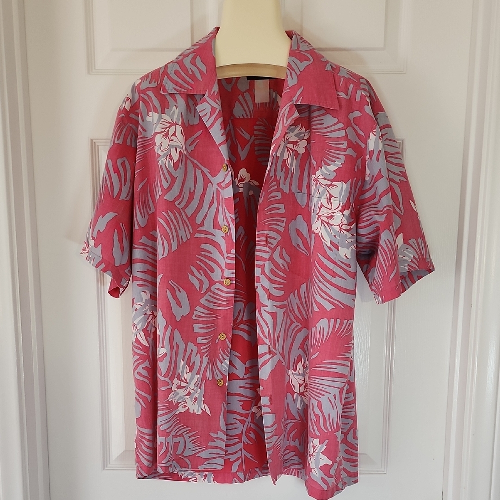 Retro Hawaiian Reserve Pink Tropical Men's Casual Button Down Shirt -Size M